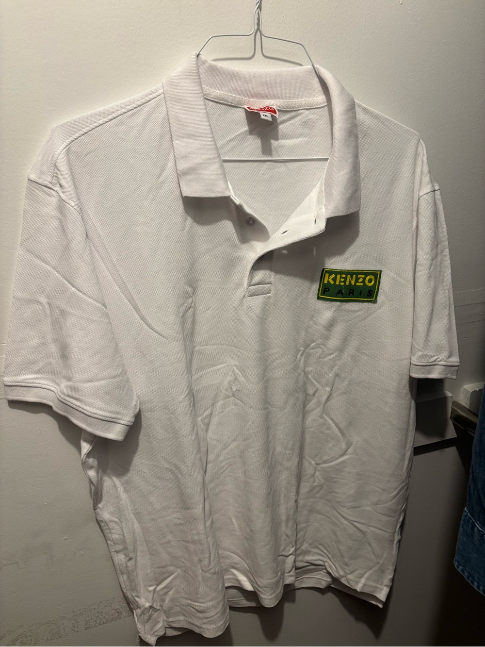 Kenzo White Polo with Green and Yellow Logo Patch